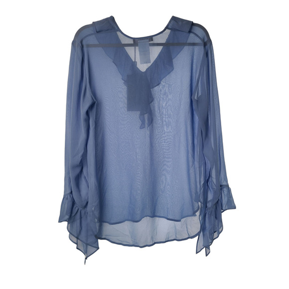Max Mara Studio ALBARTO Ruffled Silk Blouse Size 8 NWT BLUE - Picture 5 of 6
